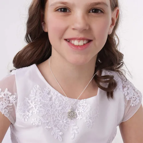 Vista 3 de Collar de plata de ley con diseño de margaritas "Soy un hijo de Dios" para niñas