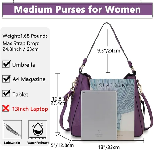 Vista 2 de VONXURY - Bolso de mano de piel sintética para mujer, bolso de hombro grande con bolsillos laterales para trabajo y viajes