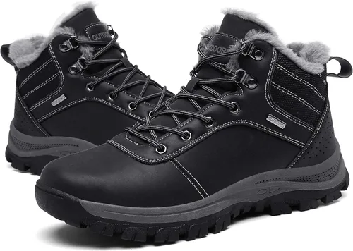 Vista 6 de Botas de invierno impermeables de cuero para hombre zapatos de senderismo para exteriores
