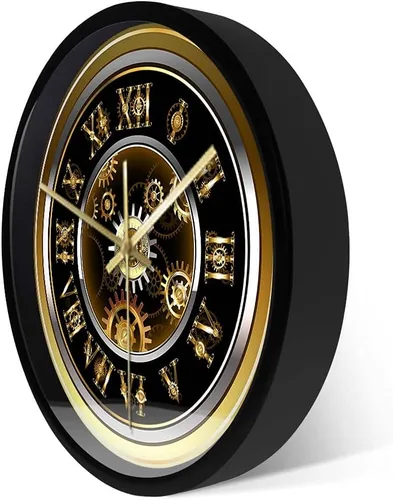 Vista 5 de Geek Alerts Clockwork - Reloj de pared de cuarzo silencioso estilo steampunk con control de voz, luz nocturna LED para dormitorio, hogar, números