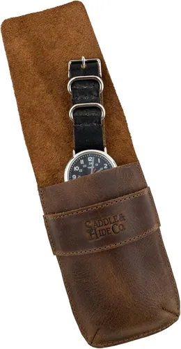 Vista 5 de Saddle & Hide Co., Caja de reloj individual hecha a mano de cuero de grano completo, protector de soporte, relojero, almacenamiento de vigilancia