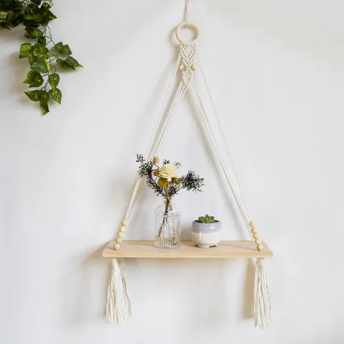 Vista 23 de LB Colgante de pared de macramé rosa, decoración de pared de macramé bohemio, borla rosa y beige, bohemio, tejido a mano, macramé, decoración