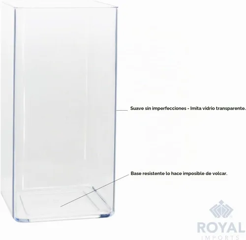 Vista 3 de Royal Imports Jarrón cuadrado acrílico de 5 x 10 pulgadas de alto plástico Transparente