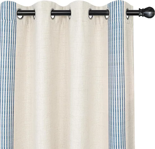 Vista 72 de DriftAway Chris Linen - Cortinas opacas con capa térmica y reductora de sonido, 63 pulgadas de largo para dormitorio, cortinas estampadas a rayas