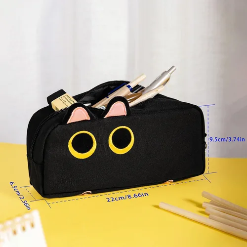 Vista 5 de Hongdian - Estuche para lápices de gran capacidad, bolsas para bolígrafos de gato 3D, organizador para oficina, universidad y escuela