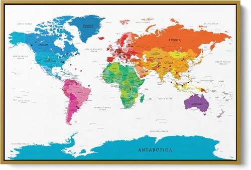 Vista 9 de Póster personalizado en lienzo enrollado con mapa del mundo, arte de pared grande de 24 x 36 pulgadas, póster de mapa del mundo colorido, decoración