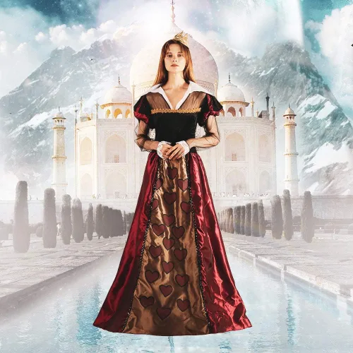 Vista 8 de EraSpooky Disfraz de reina para mujer con corazones rojos reales vestido medieval de Halloween