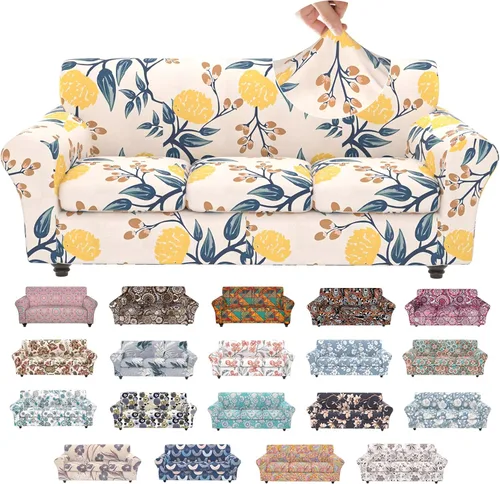 Vista 24 de Fundas elásticas para silla, fundas elásticas para sillón de 2 piezas, fundas de sofá lavables con diseño floral para sillón, protector de muebles