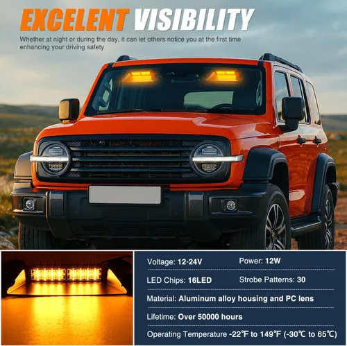 Vista 3 de Nilight 16LED Amber Dash Strobe Light Cigarette Lighter Plug Ámbar