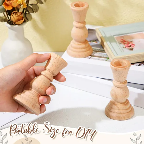 Vista 2 de Nitial 12 portavelas de madera sin terminar, clásicos candelabros de madera sin terminar, pequeños candelabros sin terminar para manualidades