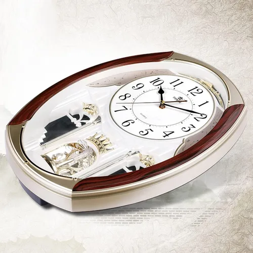 Vista 3 de Reloj de pared de movimiento musical con péndulo giratorio, reloj de pared decorativo con 18 melodías.