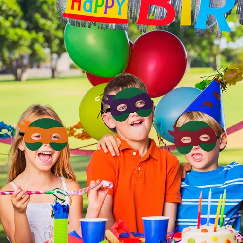 Vista 2 de Paquete de 24 máscaras de tortugas para niños, máscara de tortugas, suministros de fiesta de cosplay, máscaras de fiesta, disfraces de tortugas