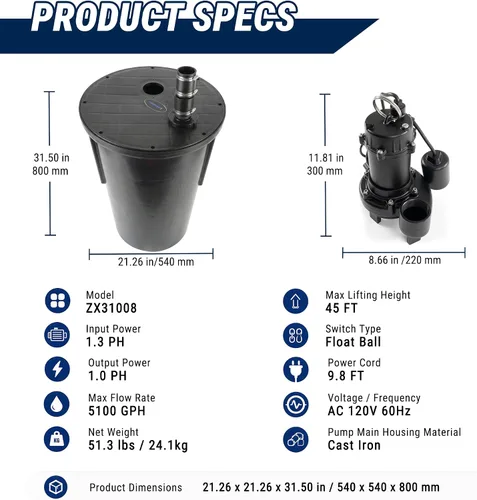 Vista 7 de HoldwellS Utility Sink Grinder Pump, 1HP, 5500 GPH, 48 ft H, 33 Gal Basin