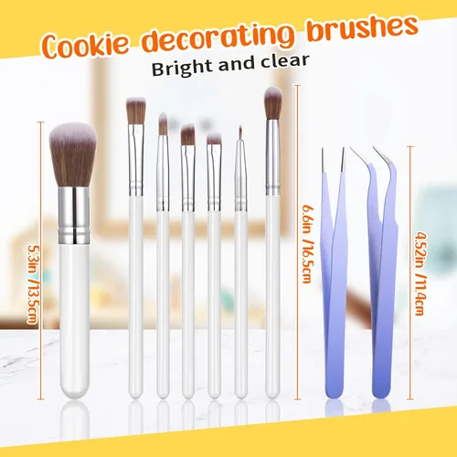 Vista 2 de Sinmoe 10 piezas de brochas para decorar pasteles y dulces, brochas para decorar galletas, cepillo de repostería y pinzas de punta recta y curvada