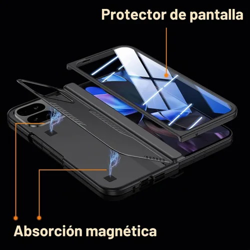 Vista 9 de Kaiiecal Funda plegable para Google Pixel-9-Pro: Funda delgada con soporte de bisagra con protector de pantalla - Soporte de carga inalámbrica Negro