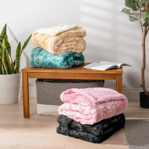 Vista 8 de PAVILIA - Manta de piel sintética reversible con diseño tie-dye color negro, suave, mullida y cálida, mantas y cobijas de sherpa para cama, manta
