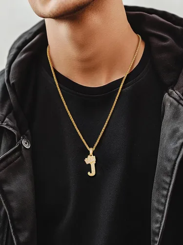 Vista 3 de U7 Crown Initial Number Necklace for Men Women A-Z Letter Pendant Chain a. Oro
