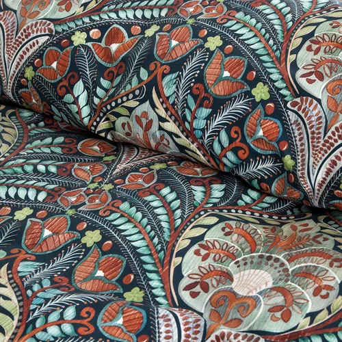 Vista 2 de Eikei Home Edredón de lujo de estampado de Medallón de Damasco Boho cachemira, Juego de Ropa de Cama de 400 Hilos de Algodón Egipcio de Satén