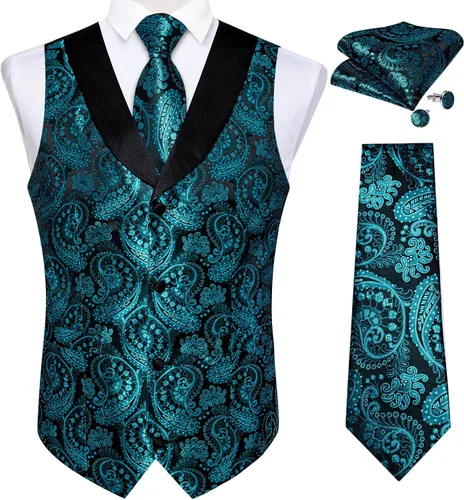 Vista 4 de DiBanGu Suit Vest for Men Vest Set with Tie Bowtie Tie Clip Pocket Square Cufflinks 6Pcs Waistcoat