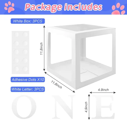 Vista 2 de Decoraciones de primer cumpleaños, 3 cajas de globos para niña o niño, bloques transparentes, decoraciones de fiesta de Pascua
