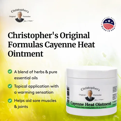 Vista 4 de Christopher's Original Formulas Pomada de calor de cayena, tópico herbario cálido para molestias y circulación, 4 onzas líquidas