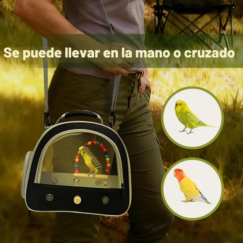 Vista 8 de Jaula portátil de viaje para loros con juguete pequeño oscilante y jaula, juego de juguetes coloridos para pájaros pequeños, bolsa de periquito