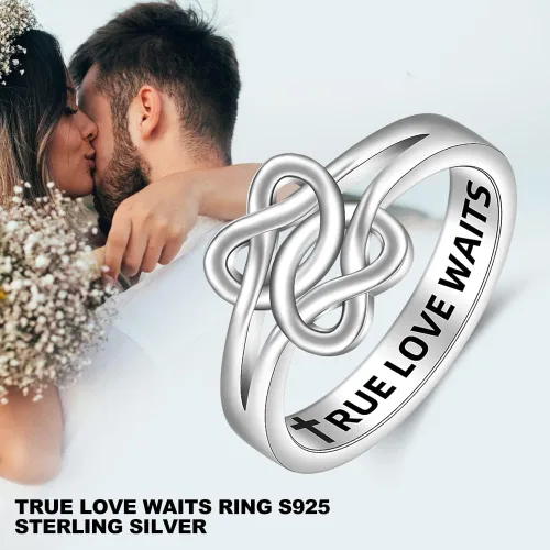 Vista 3 de Jewlikee Anillo de pureza de amor verdadero espera, anillo celta de nudo de amor para mujer, celibato, compromiso celta, plata de ley, Plata