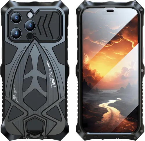 Vista 6 de Lunivop Funda compatible con iPhone 14 Pro Max 2022 Cool con protector de pantalla de metal de grado militar resistente de silicona 360° a prueba