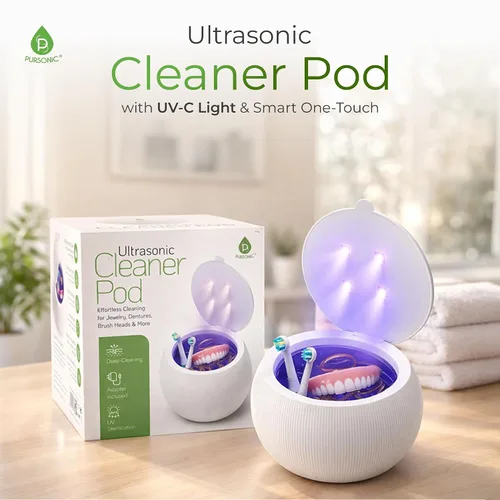 Vista 2 de Pursonic Limpiador ultrasónico de 42 kHz con luz UV-C y un solo toque inteligente, dispositivo de limpieza a base de agua con función de apagado