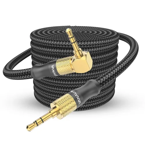 Vista 8 de VANAUX Cable auxiliar para automóvil de 90 grados en ángulo recto, cable auxiliar estéreo a conector compatible con reproductor MP3, estéreo