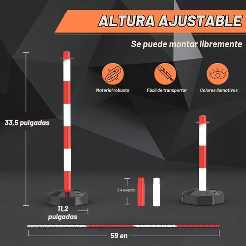 Vista 4 de Paquete de 6 Conos de Poste Delineador de Tráfico con Base Rellenable, Barrera de Seguridad Ajustable de Plástico para Control de Multitudes