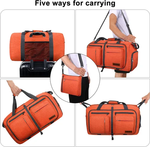 Vista 5 de Hi Kiss - Bolsa de viaje de tela de lana gruesa de 55 litros, bolsa dominguera plegable con compartimento para zapatos, para hombre y mujer