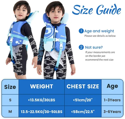 Vista 4 de Owntop Chaleco de natación para niños pequeños, chaqueta flotante, ayuda de natación para niños de 20-30-40-50 libras con correas de seguridad