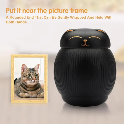 Vista 4 de Urna de cerámica para gatos para cenizas - Caja conmemorativa Negro