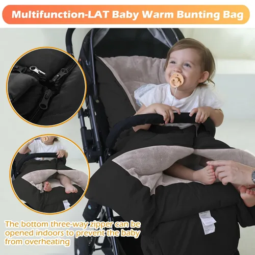 Vista 6 de LAT - Saco de dormir para bebé, cálido, universal, saco de dormir para cochecito para clima frío, saco impermeable para niños pequeños
