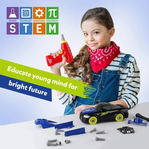 Vista 7 de Coogam Auto de carreras desmontable con herramienta de destornillador eléctrico, juguete de habilidad motora fina, juego de construcción