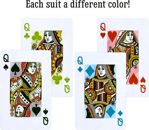 Vista 4 de Let's Play Bridge 6 barajas de cartas coloridas inspiradas en acuarela Índice especial de 4 colores de baja visión Juego familiar clásico