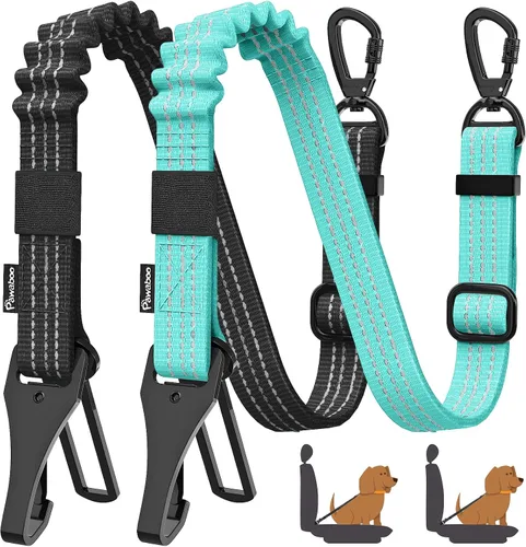Vista 9 de Cinturón de seguridad para perros Pawaboo para coche, cinturón de seguridad para mascotas con reposacabezas y doble correa, 360° sin enredos para 2