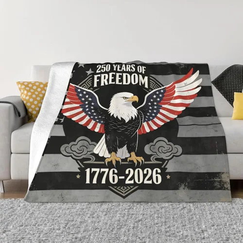 Vista 5 de 250 Anniversary USA Flag Flannel Fleece Throw Blankets, Patriotic Eagle Super Warm Soft Sofa Blanket All Season (40"x30")