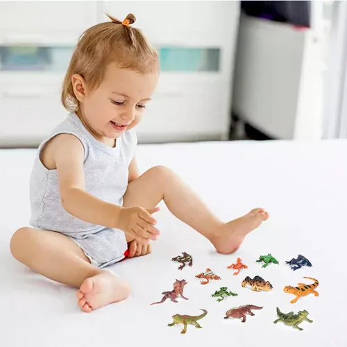 Vista 7 de 12 figuras de animales reptiles y lagartos, mini plástico realista de sangre fría, rana anfibia, camaleón, selva, selva, selva, juguetes educativos