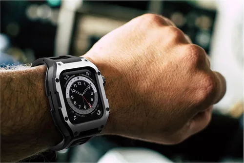 Vista 7 de Compatible con Correa de Reloj para Apple Watch de 44mm Correa Resistente para Hombre con Cubierta de Metal Inoxidable con Correa Militar a Prueba