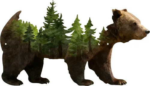 Vista 8 de Resama Arte de pared de oso de metal, animales del bosque, decoración rústica, decoración de desierto, adornos de montaña para sala de estar
