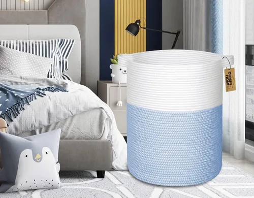 Vista 2 de COMFY-HOMI - Cesta de lavandería XXL grande con asas, cesta de manta, cesta decorativa de cuerda de algodón para la sala de estar, cesta