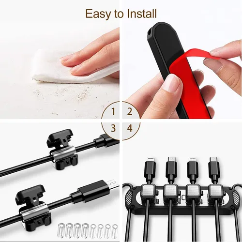 Vista 7 de Dracool Soporte magnético para cables, 6 ranuras, organizador de cables, organizador de cables, organizador de cables debajo del escritorio