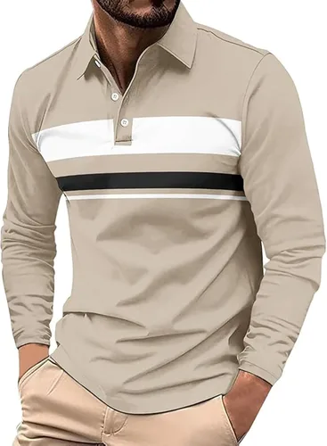 Vista 19 de Polo para hombre, manga larga, ajustado, a rayas, con cuello, talla grande, para golf y otoño