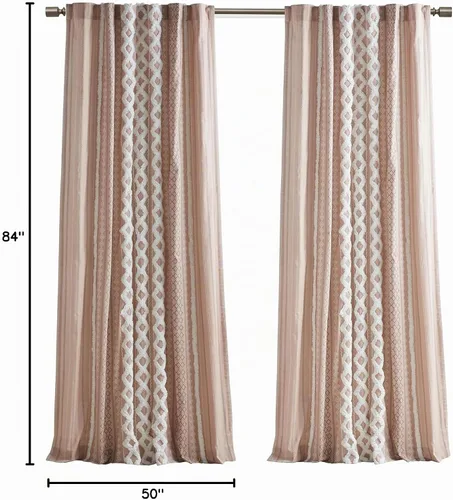 Vista 10 de INK+IVY Cortinas Boho para Dormitorio PANEL ÚNICO Cortinas de Ventana para Sala de Estar, 100% Algodón con Rayas de Chenilla Copetuda Estilo Granja