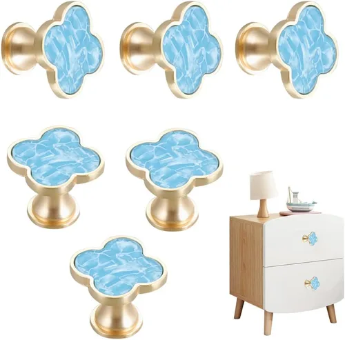 Vista 15 de 6 piezas de manijas de pomo de trébol de cuatro hojas de latón, pomos dorados para gabinetes, cajones, cómodas, muebles, cocina, armario, baño