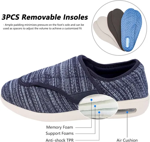 Vista 3 de Zapatos para diabéticos elegantes para hombre, con cierre ajustable, de ancho extraancho, con cierre ajustable, ligeros, transpirables, de malla