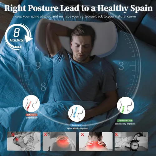 Vista 6 de Almohada cervical ergonómica de espuma viscoelástica Mixiniso Dormir de lado, soporte para el cuello, dormir boca boca atrás lateral, funda