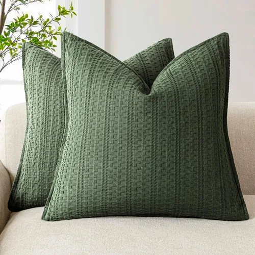 Vista 13 de Foindtower Juego de 2 fundas de almohada decorativas de algodón con tejido de gofre, fundas de cojín europeas para cama, sofá, dormitorio, sala
